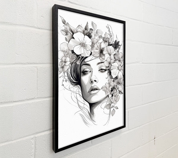 Line Art Head With Abstract Flowers