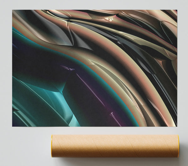 Teal Metallic Waves Poster