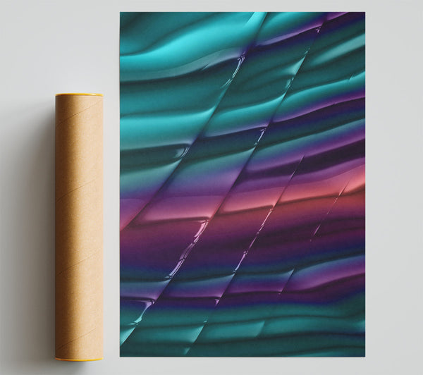 Teal Shimmering Stripes Poster