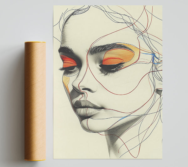Lines Of A Face Orange Print