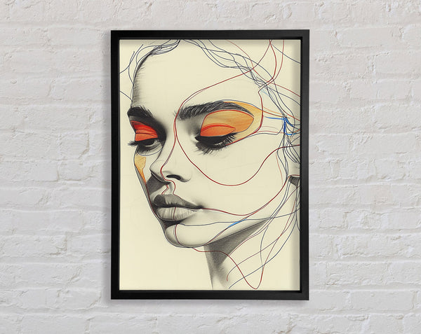 Lines Of A Face Orange Framed Print