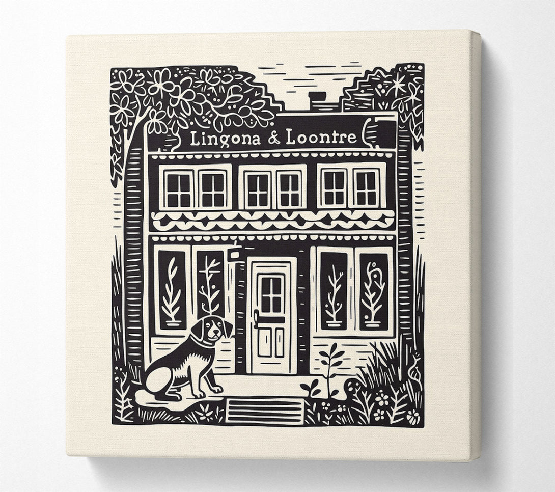  A Canvas Print of Lino Print Cafe Canvas Print