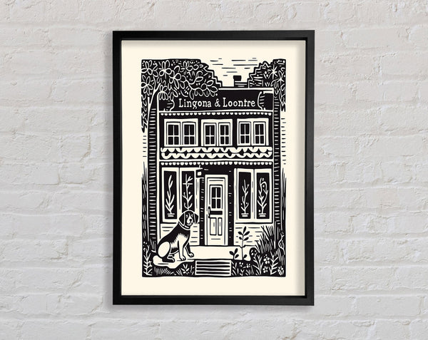 Lino Print Cafe Framed Print