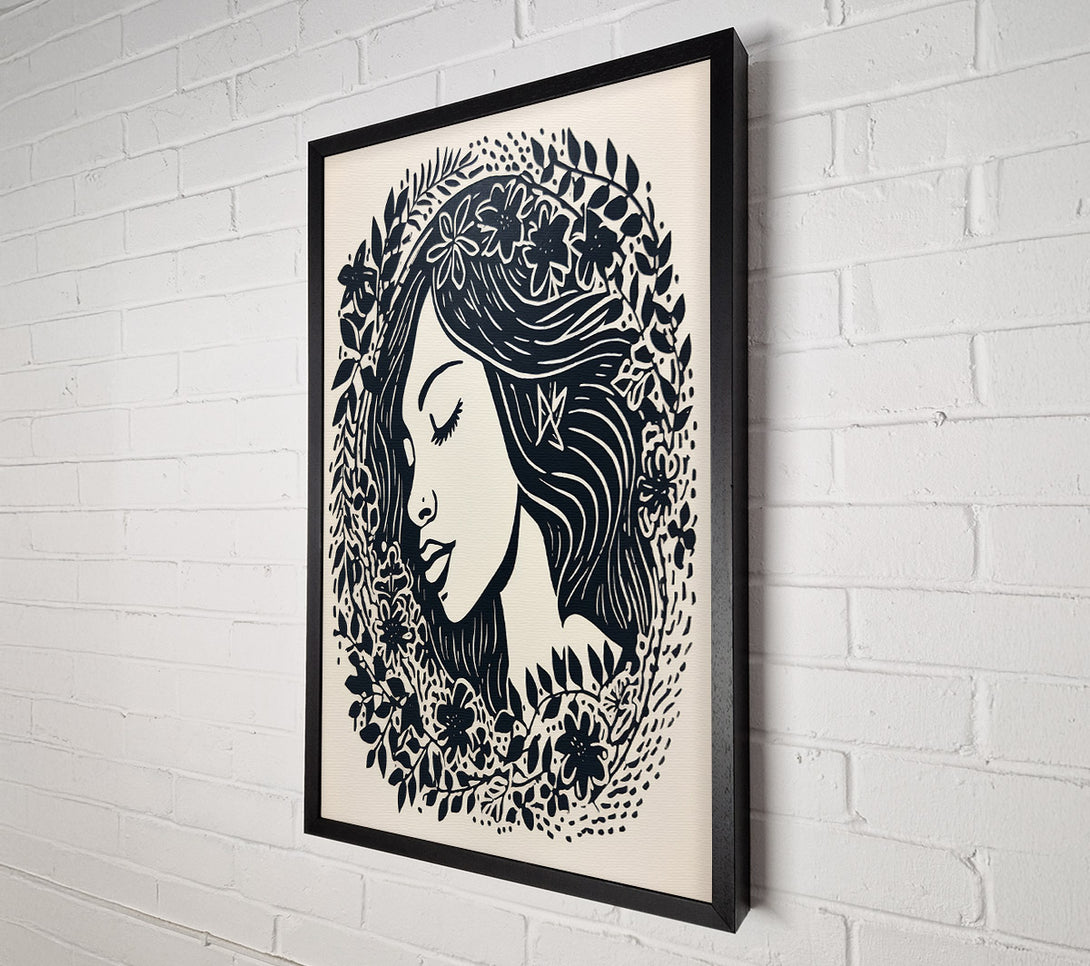  A Canvas Print of Lino Print Woman Canvas Wall Art