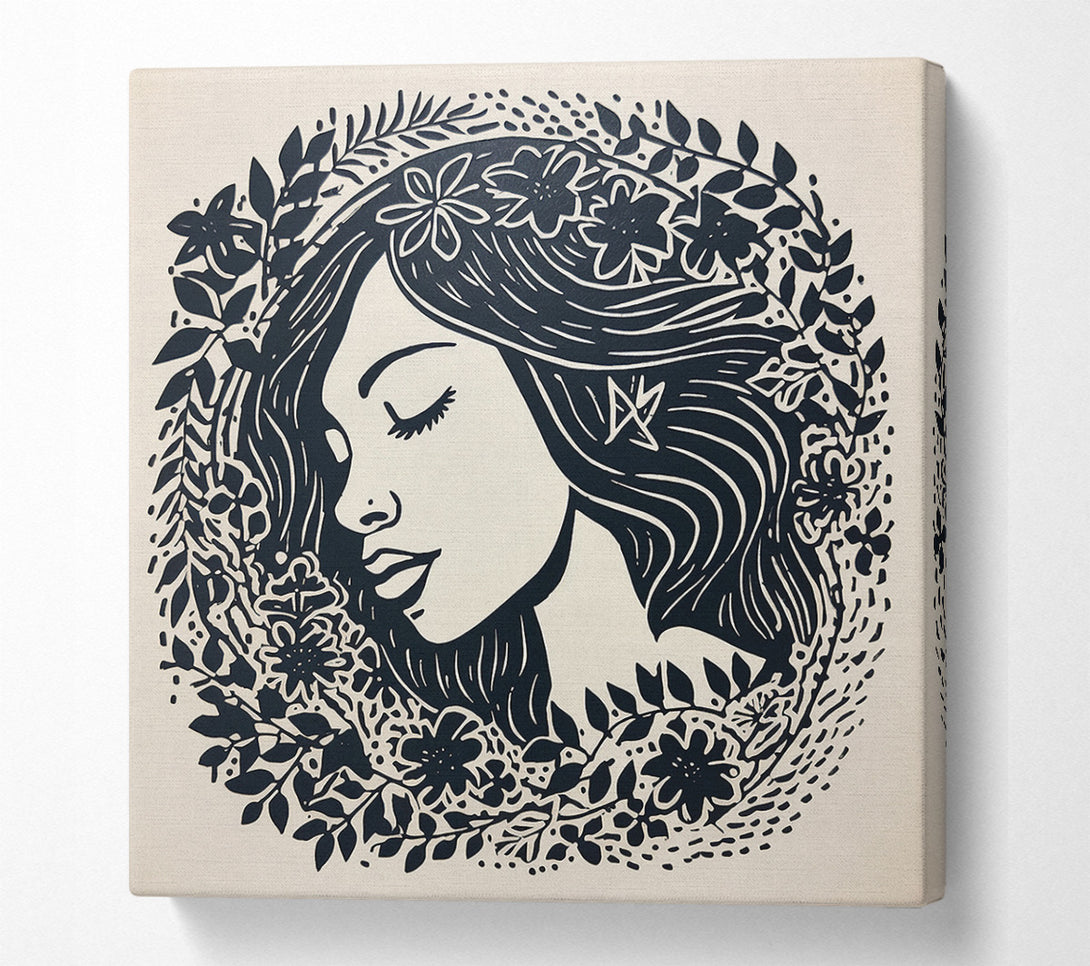  A Canvas Print of Lino Print Woman Canvas Wall Art