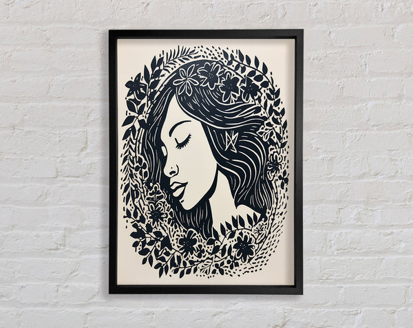 Lino Print Woman Framed Print
