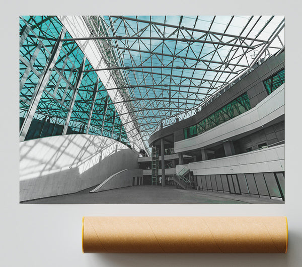 Teal Glass Structure Poster