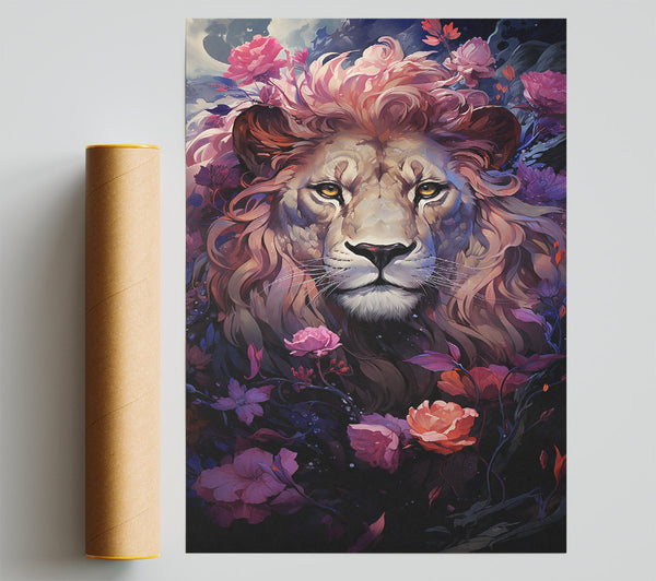 Lion Flowers Poster
