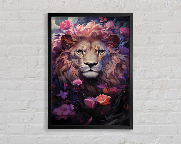 Lion Flowers Framed Print