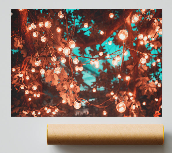 Golden Lights Under Teal Sky Poster