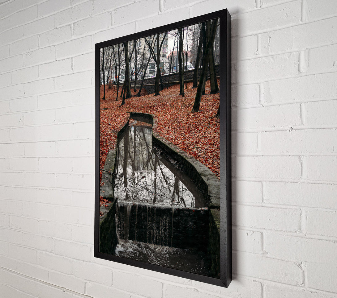  A Canvas Print of Red Leaves And Waterfall Canvas Print