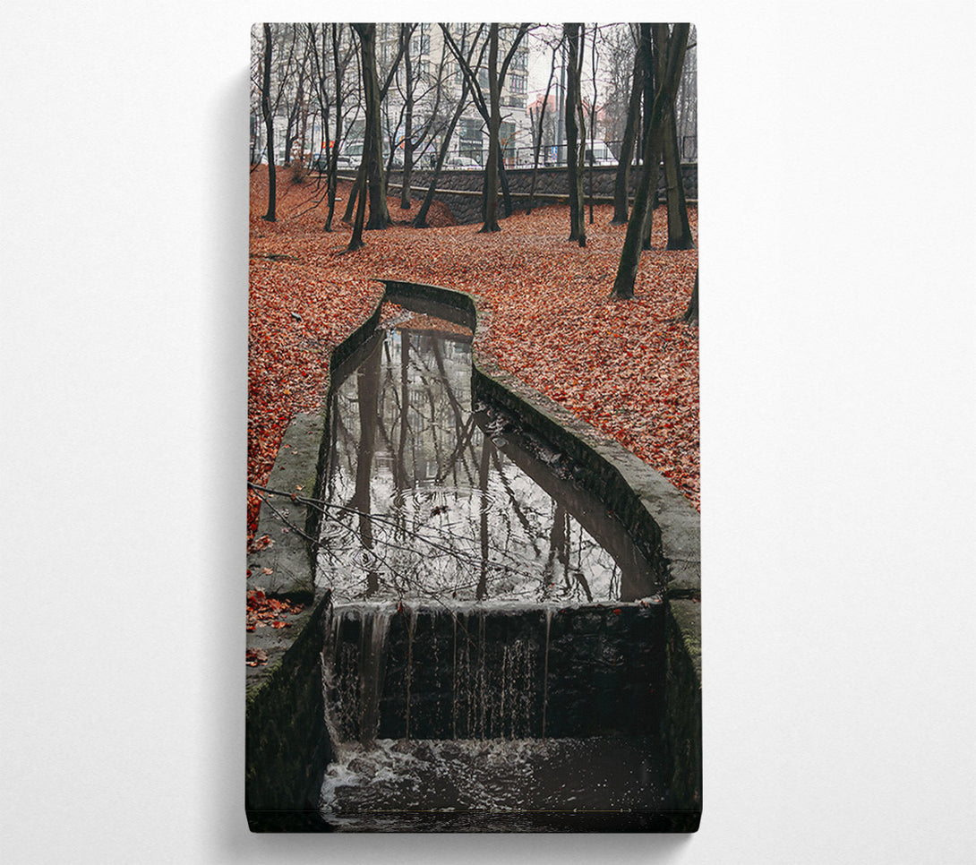  A Canvas Print of Red Leaves And Waterfall Canvas Print