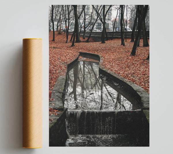 Red Leaves And Waterfall Giclee Print