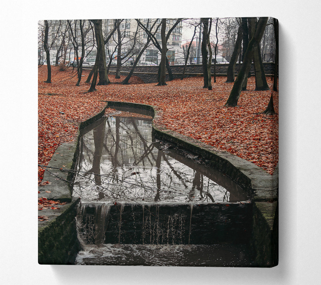  A Canvas Print of Red Leaves And Waterfall Canvas Print