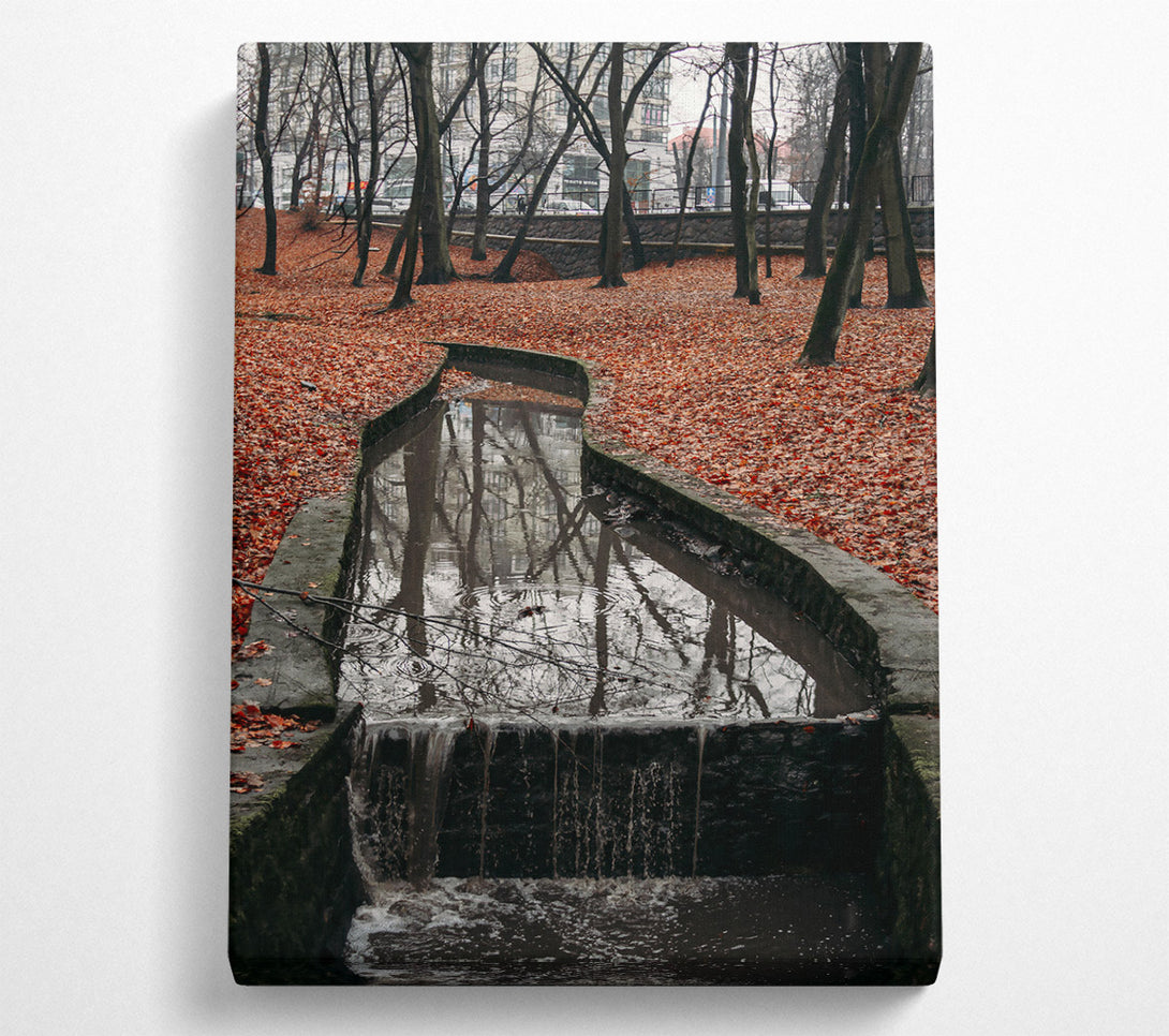  A Canvas Print of Red Leaves And Waterfall Canvas Print