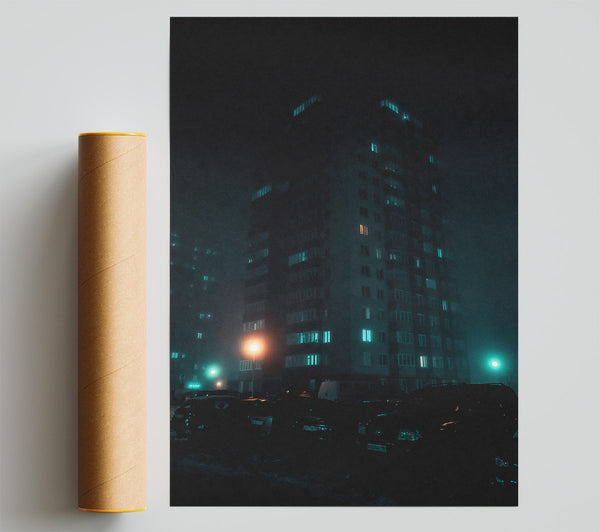 Teal Cityscape Fog