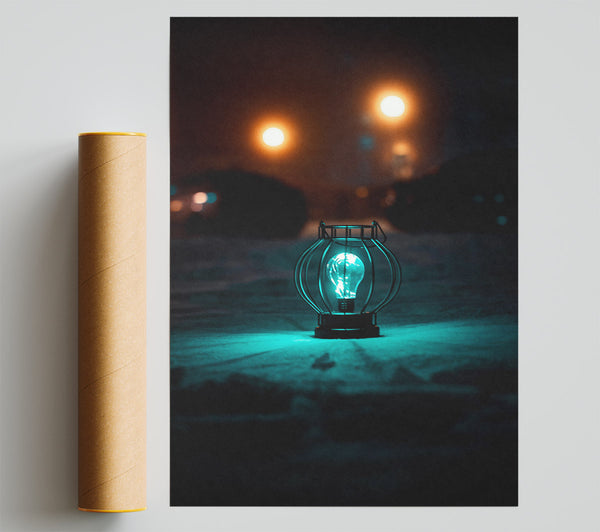 Teal Light In Cage Poster