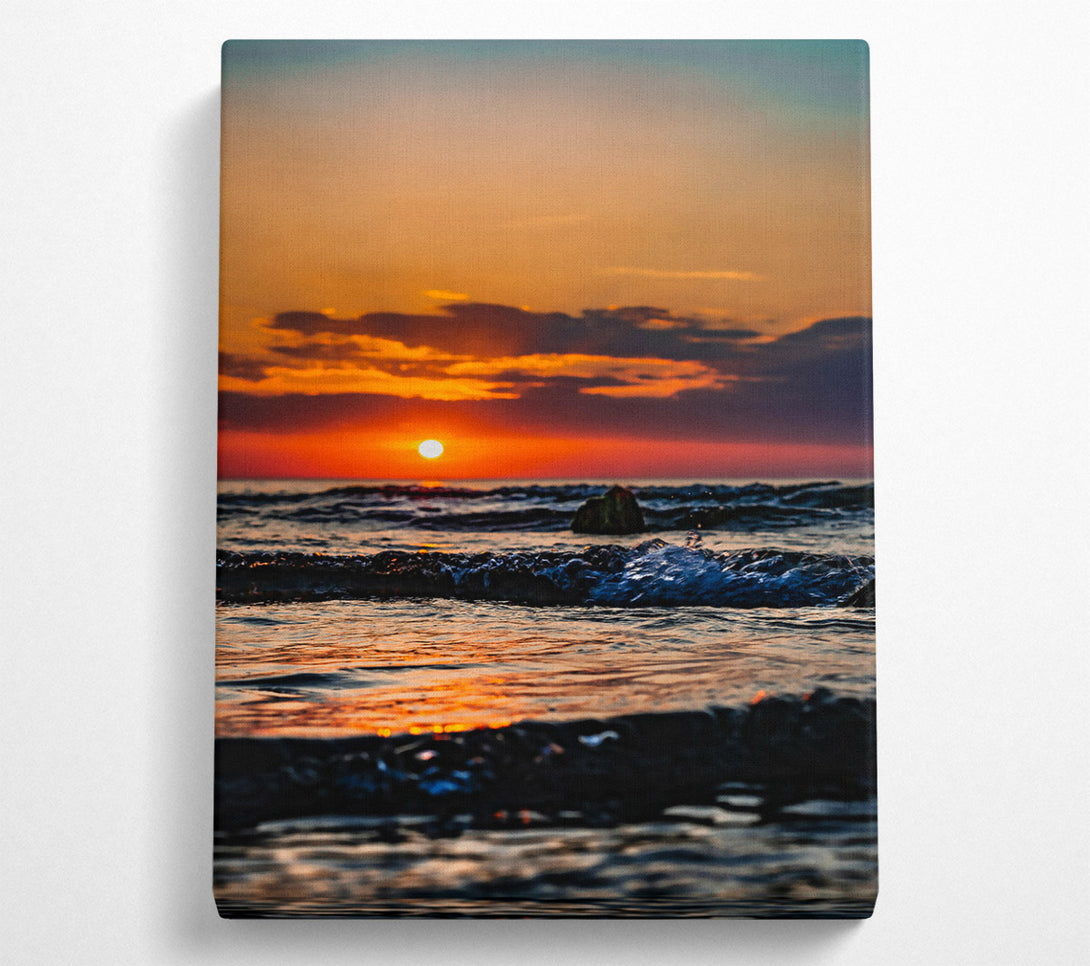  A Canvas Print of Orange Sunset Waves Canvas Art