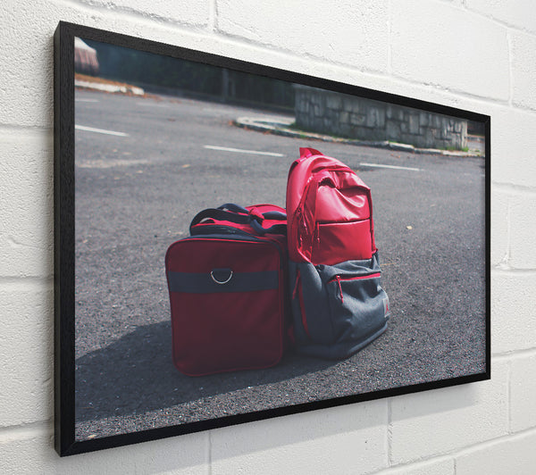 Red Bags On Asphalt