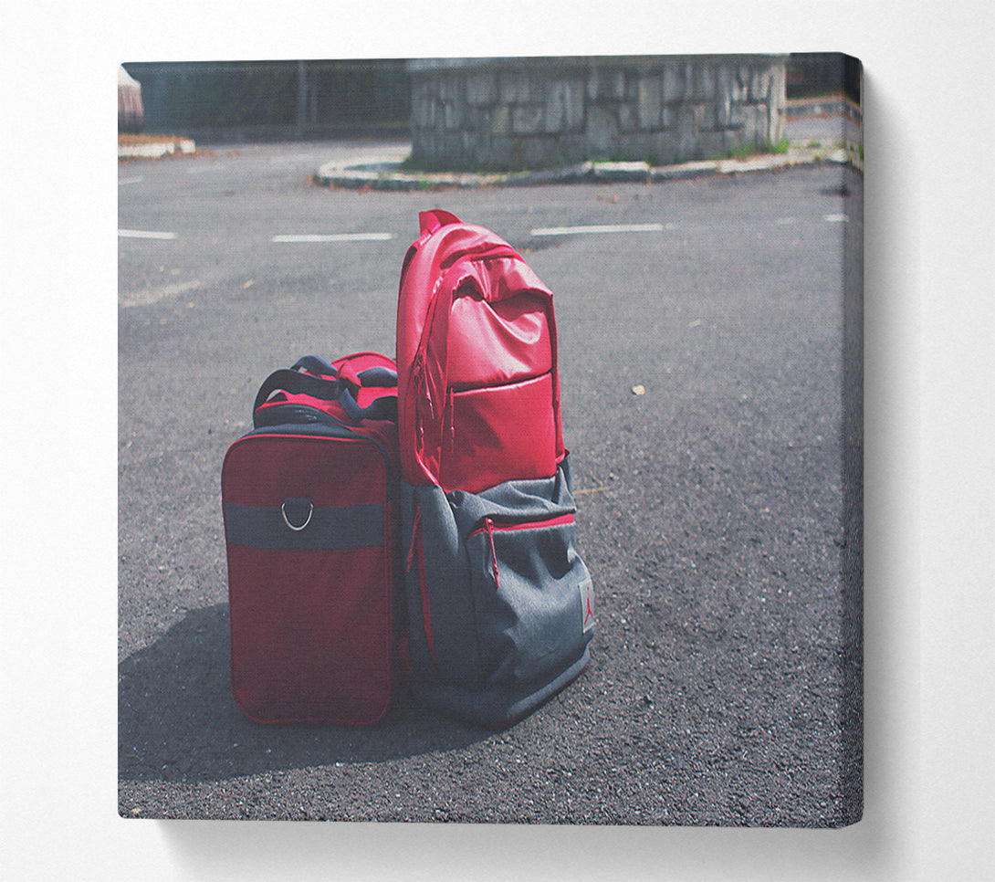  A Canvas Print of Red Bags On Asphalt Canvas Wall Art