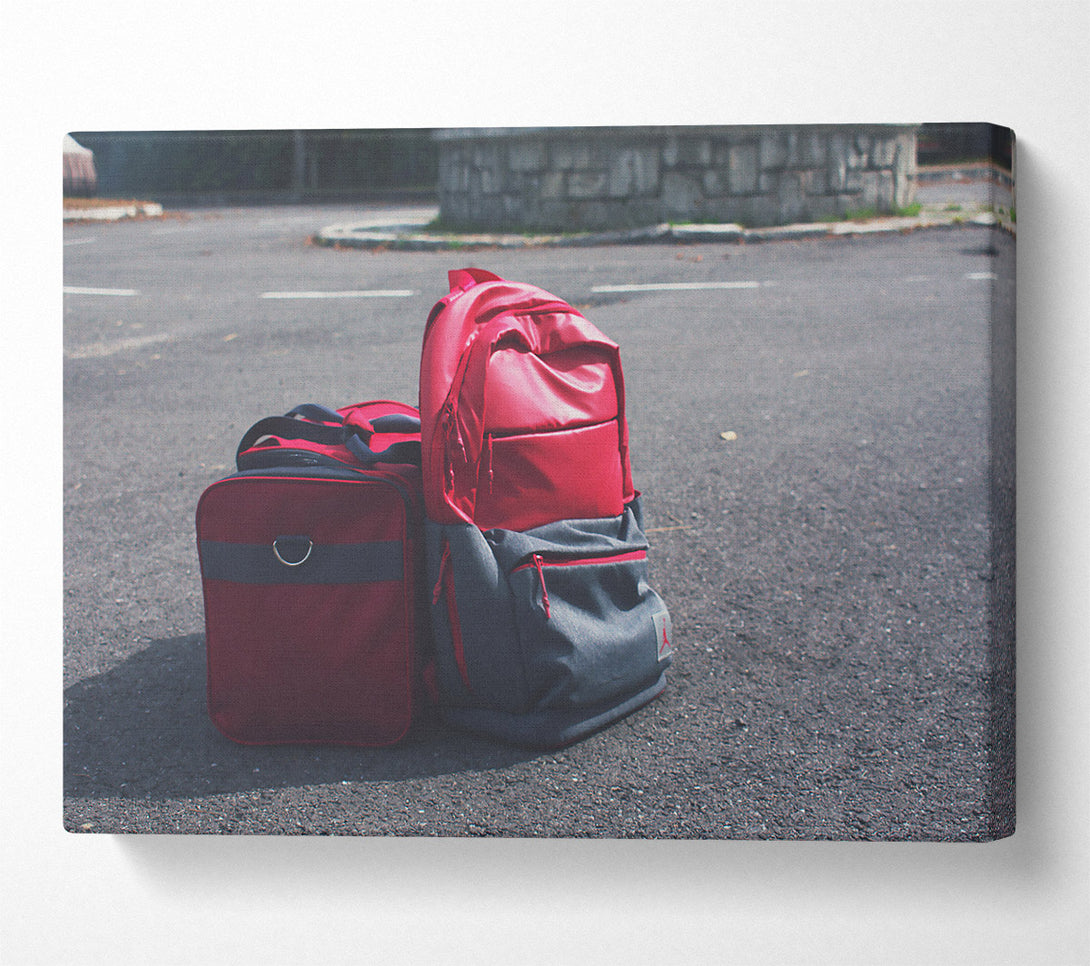  A Canvas Print of Red Bags On Asphalt Canvas Wall Art