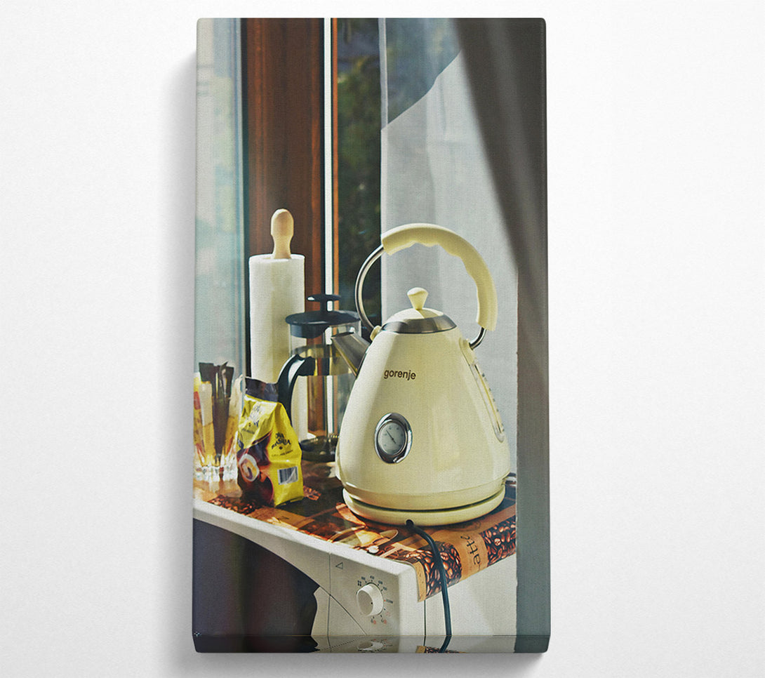  A Canvas Print of Cream Kettle Coffee Break Canvas Wall Art