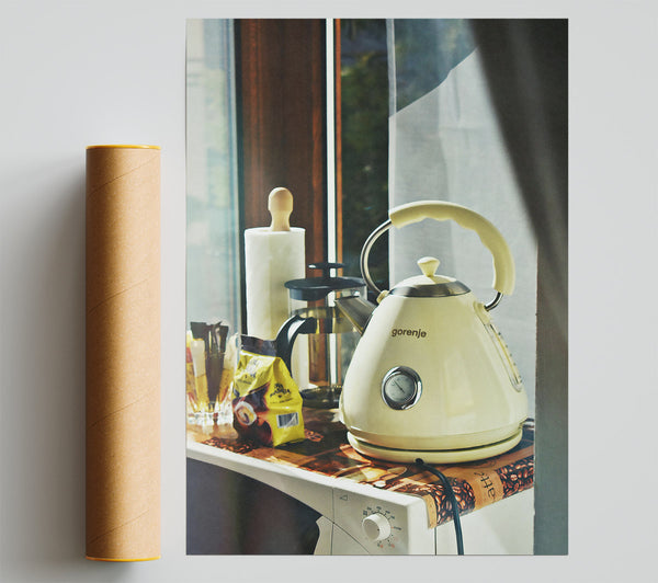 Cream Kettle Coffee Break Giclee Print