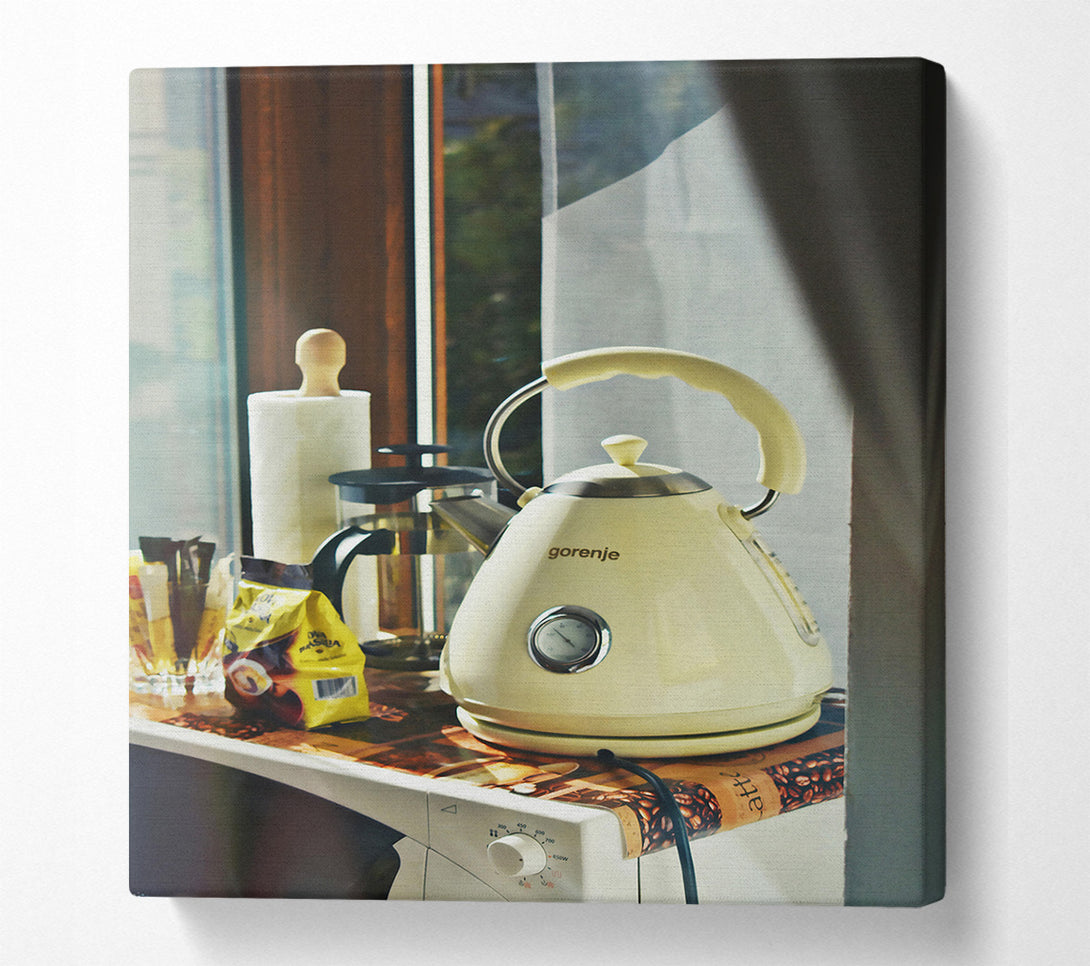  A Canvas Print of Cream Kettle Coffee Break Canvas Wall Art