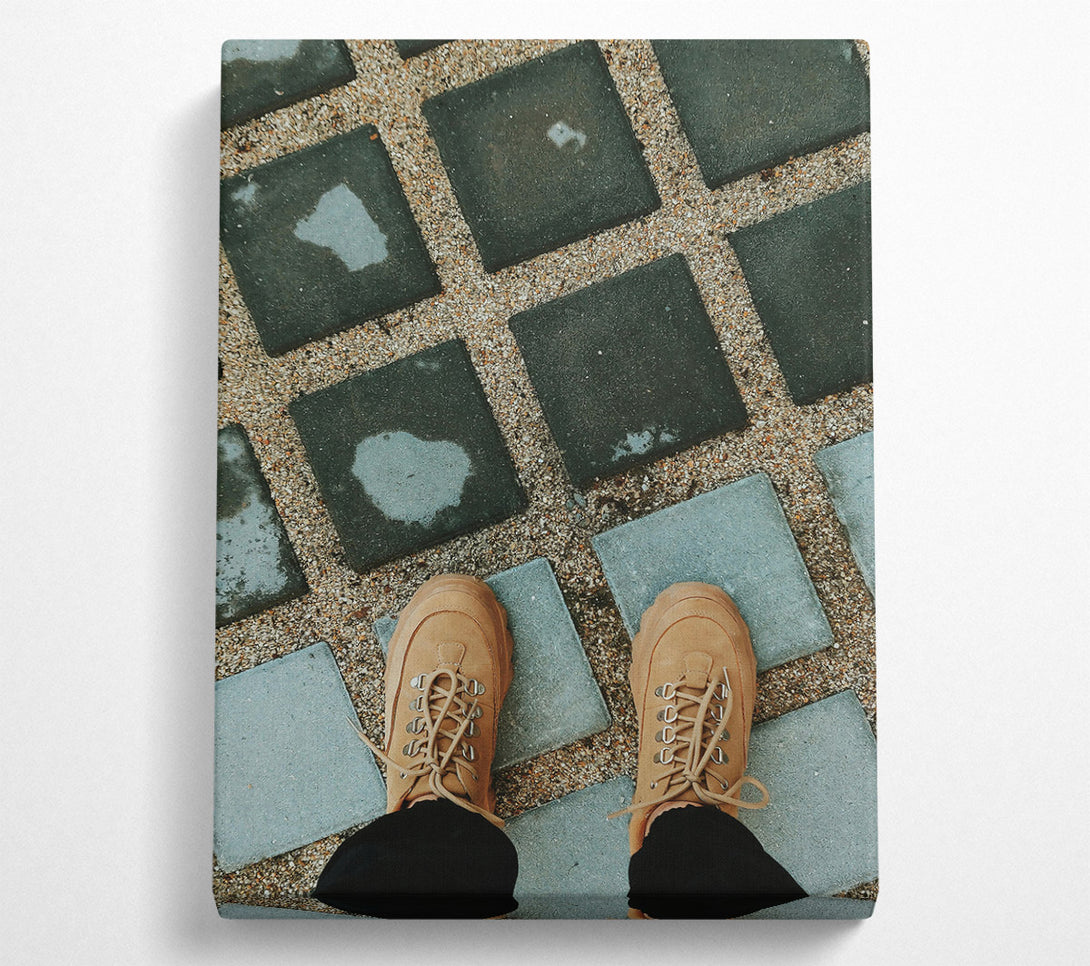  A Canvas Print of Tan Shoes On Grey Tiles Canvas Print