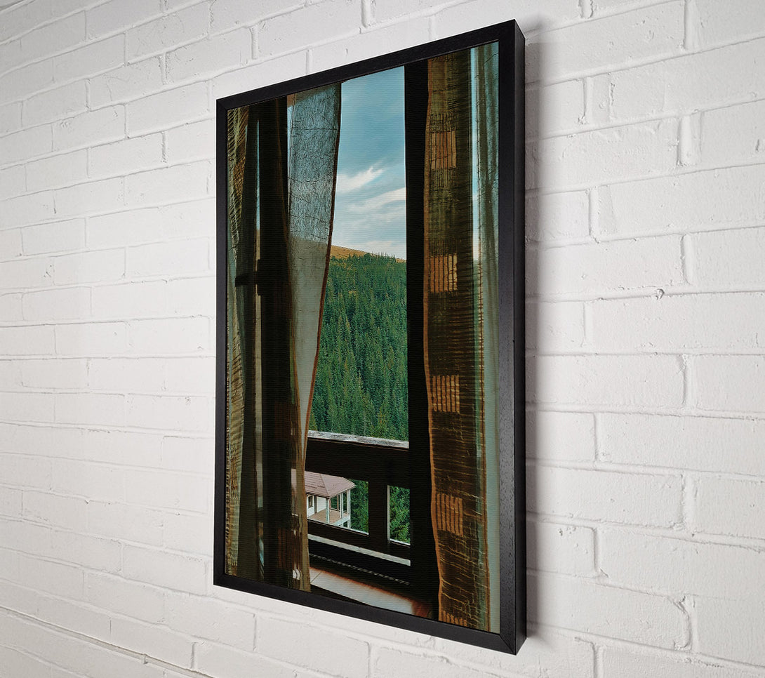  A Canvas Print of Green View Through Curtains Canvas Wall Art