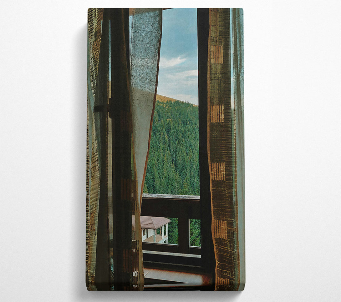  A Canvas Print of Green View Through Curtains Canvas Wall Art