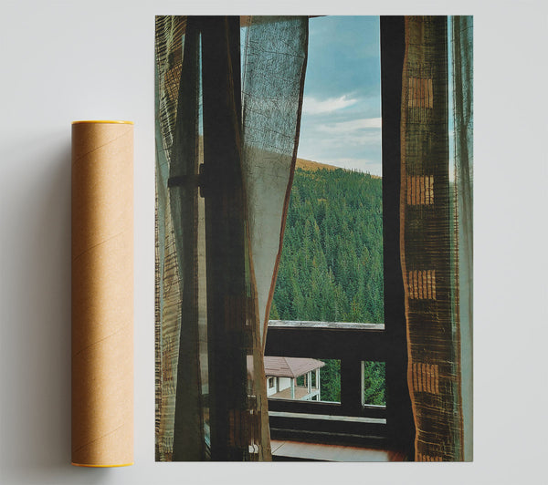 Green View Through Curtains Giclee Print