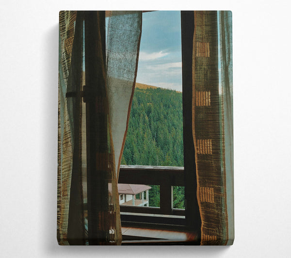  A Canvas Print of Green View Through Curtains Canvas Wall Art