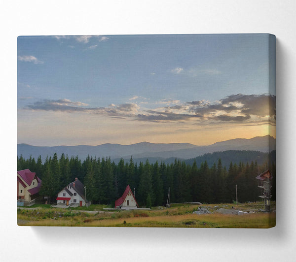 A Canvas Print of Golden Mountainside Cottages Canvas Print