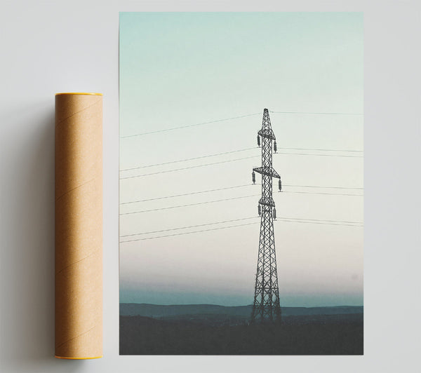 Teal Power Lines Poster