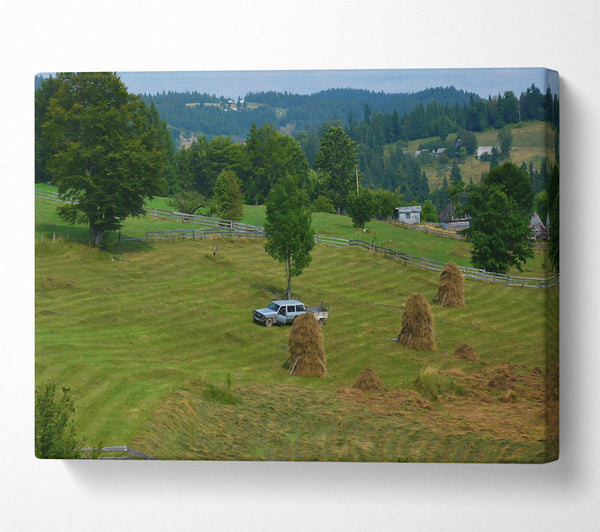  A Canvas Print of Green Hills And Haystacks Canvas Print