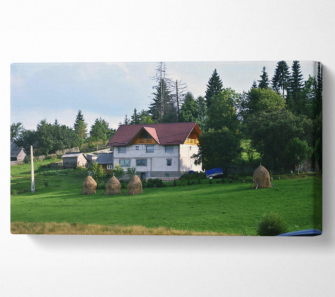  A Canvas Print of Green Farmhouse Haystacks Canvas Print