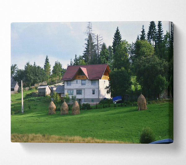  A Canvas Print of Green Farmhouse Haystacks Canvas Print