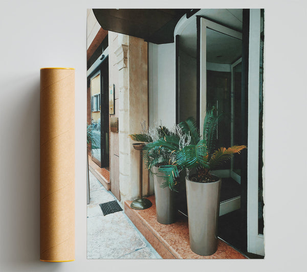 Grey Entrance Plants Poster