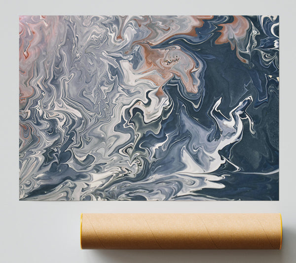 Navy Swirling Abstract Print