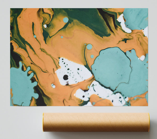 Teal Swirls And Drips Print
