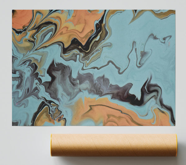 Aqua Flowing Swirls Poster