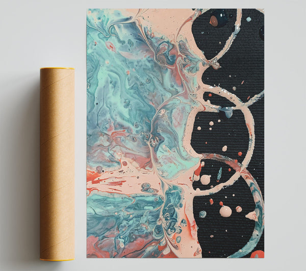 Peach And Teal Swirls Poster
