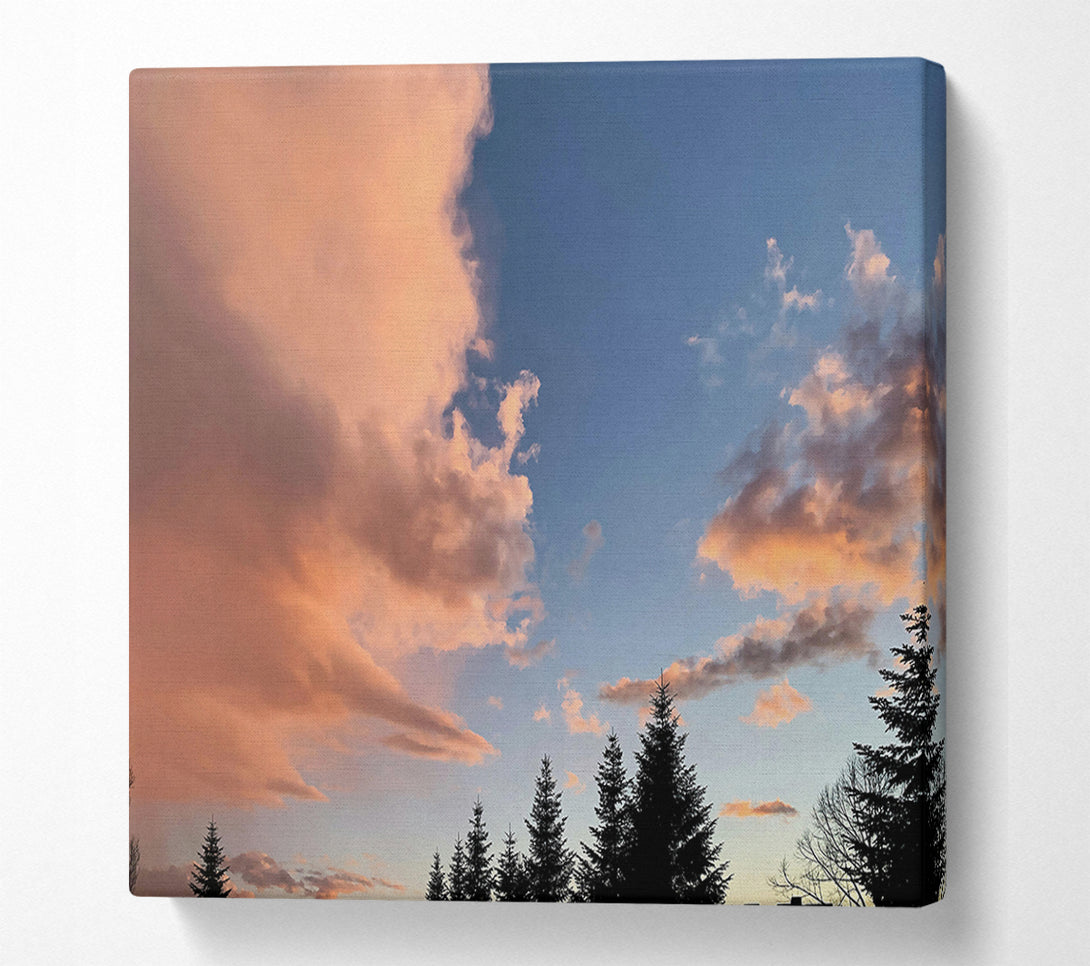  A Canvas Print of Peachy Sky Silhouettes Canvas Art