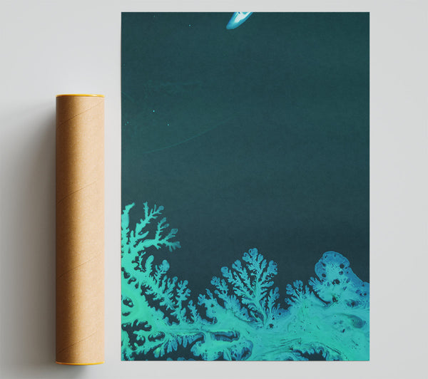 Teal Fractal Bloom Print