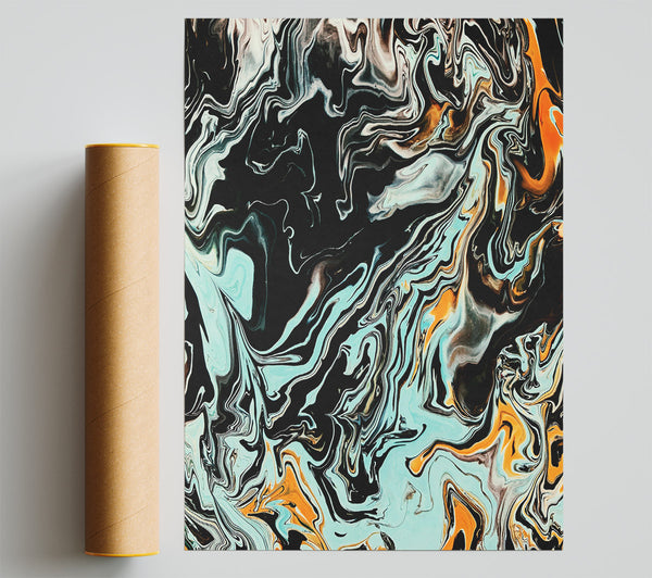 Aqua Black Swirls Giclee Print