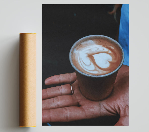 Brown Coffee Heart Print