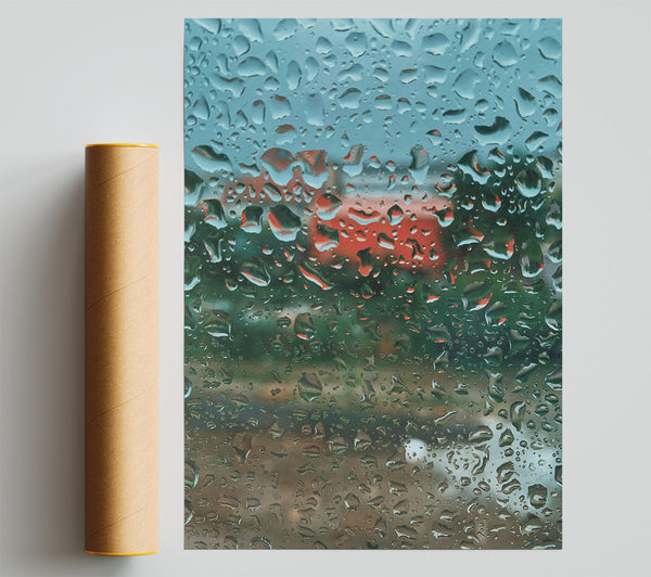 Red Raindrops On Glass Print