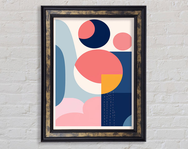Modern Pink And Blue Shapes Framed Print