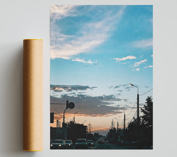 Blue Sky Evening Drive Poster